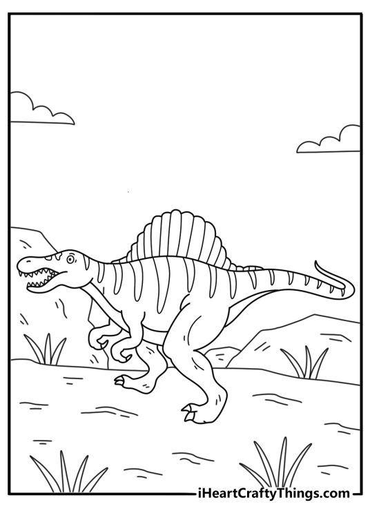Simple dinosaur coloring pages Spinosaurus outline with clear body shape and long tail