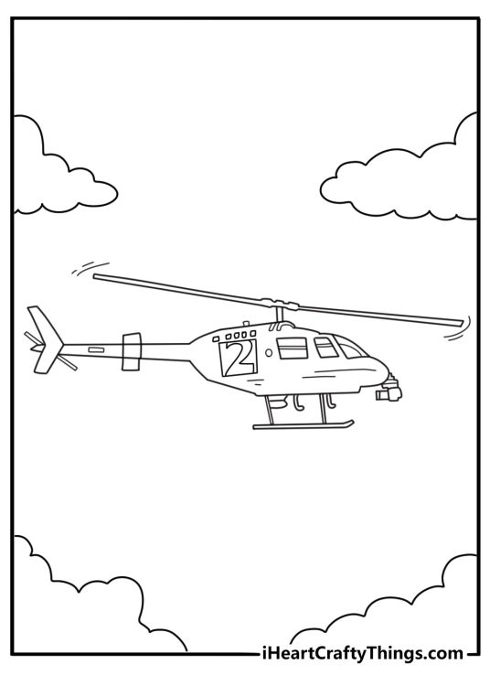 Simple helicopter coloring sheet with a news helicopter filming from the sky