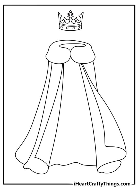 Simple printable crown coloring sheet with a crown and cape set