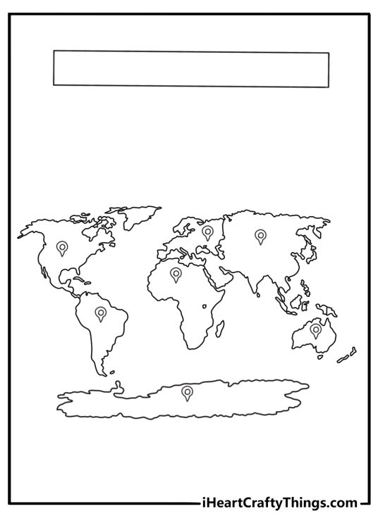 Simple world map coloring page for kids with large continent shapes