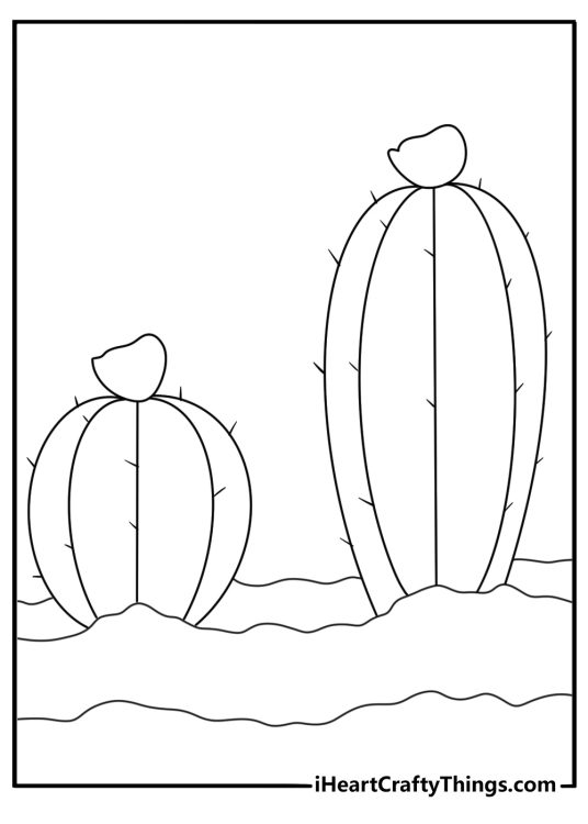 Small cactus seedling sprouting from soil easy cactus coloring page for kids