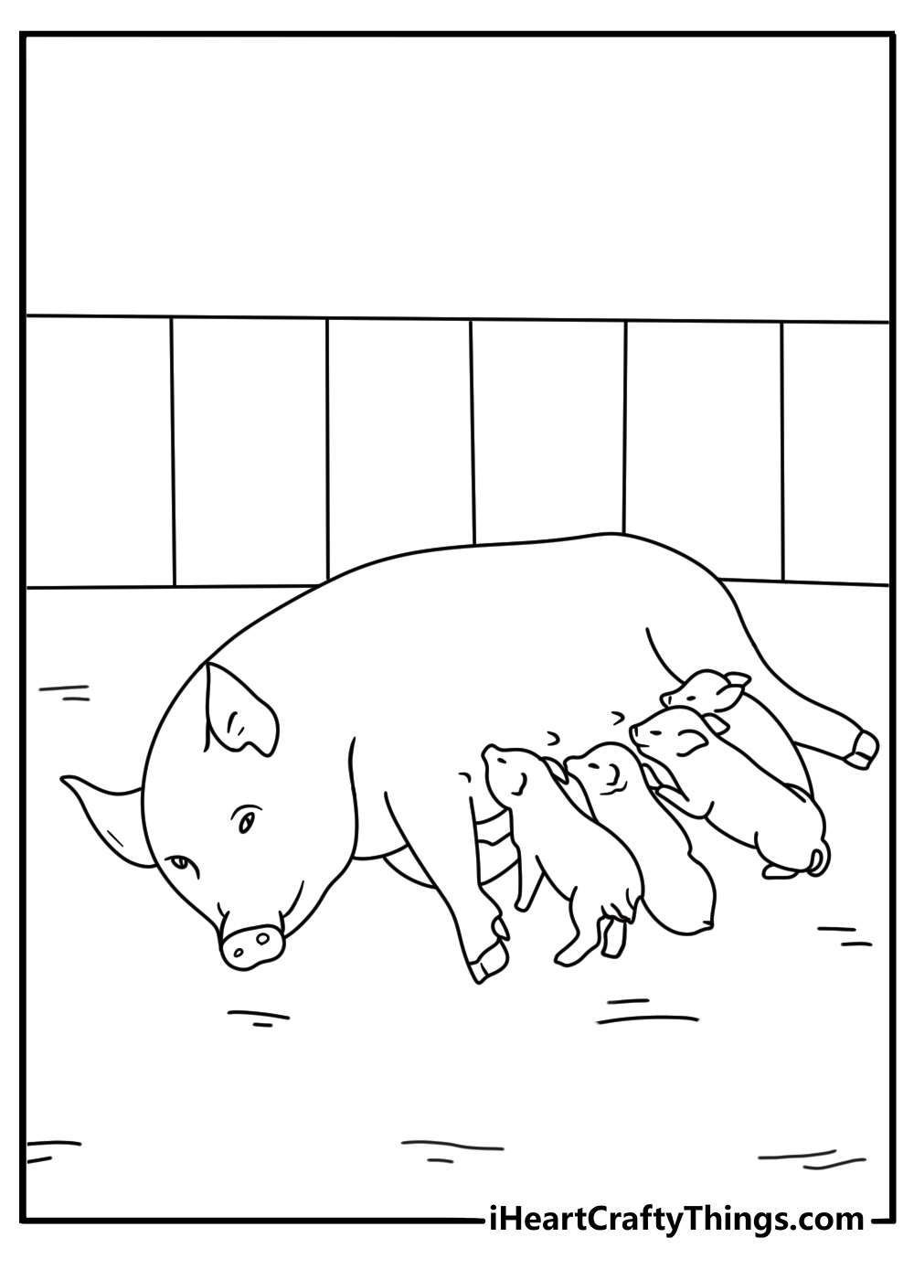 Sow with piglets nursing farm printable coloring sheet