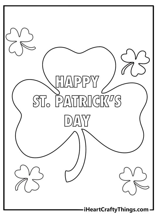 St Patricks Day shamrock coloring page with simple scroll frame