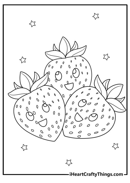 Strawberry with seeds and leaves cute kawaii fruit printable