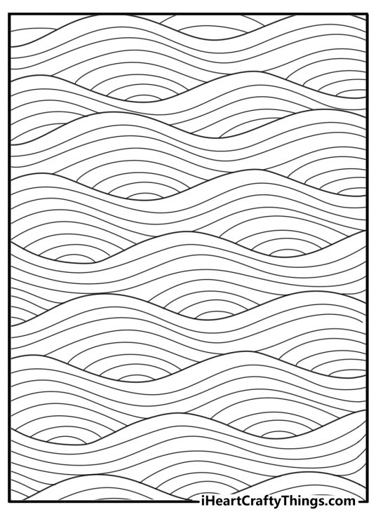 Stress Relief coloring page with flowing wave lines in repeat pattern