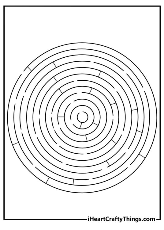 Stress relief coloring book page with circular line maze