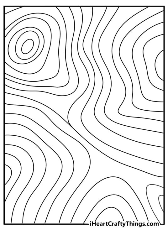 Stress relief coloring sheet with gentle hill contour lines