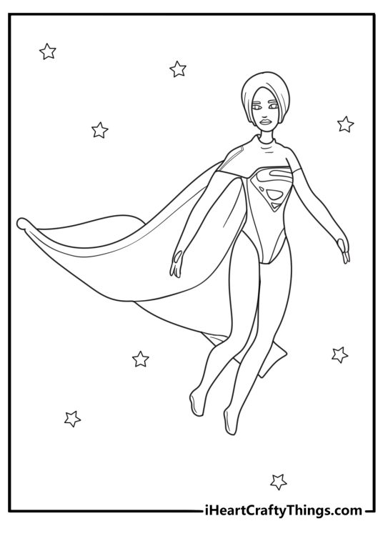 Superhero doll with cape action themed coloring sheet