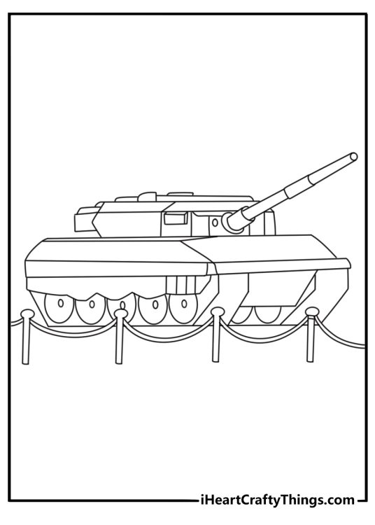 Tank coloring sheet with an old tank in a history display