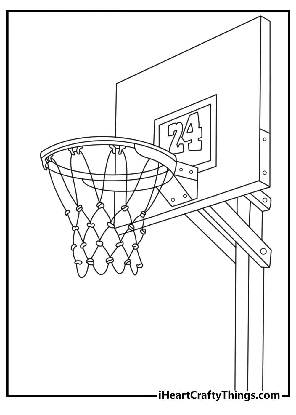 The number 24 hangs above a basketball hoop in this simple Kobe printable