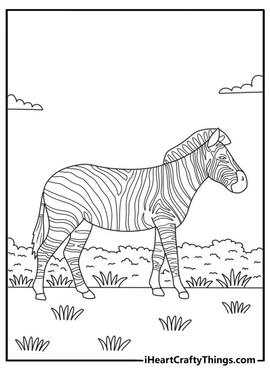 The striped tail and upright mane appear in this easy coloring sheet