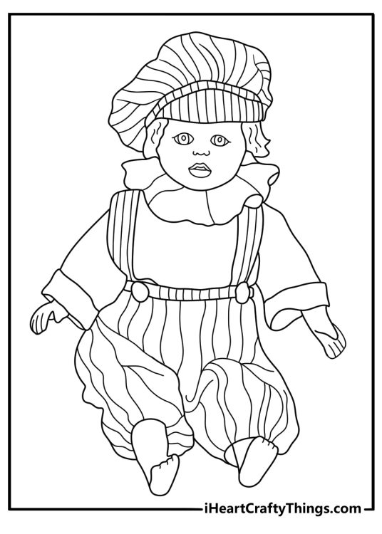 Vintage porcelain doll with lace collar detailed coloring page