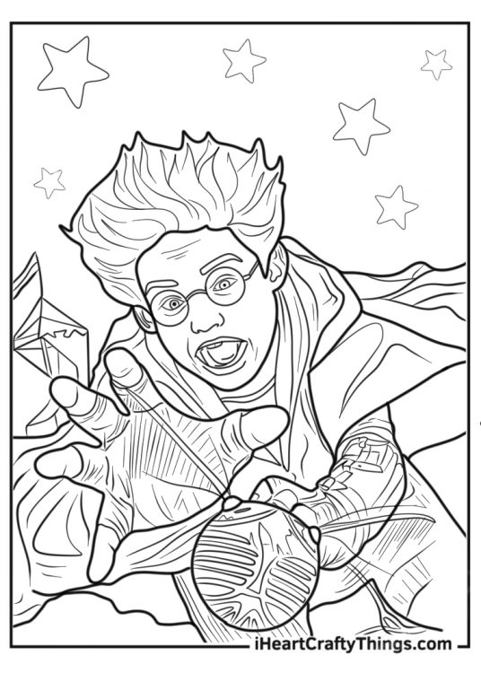 Young Harry Potter Catching The Golden Snitch Coloring Page