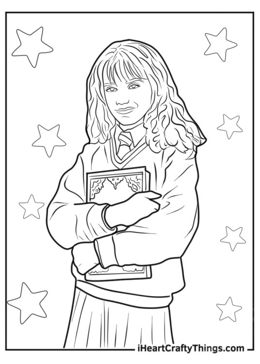 Young Hermione Granger Holding Book Coloring Sheet
