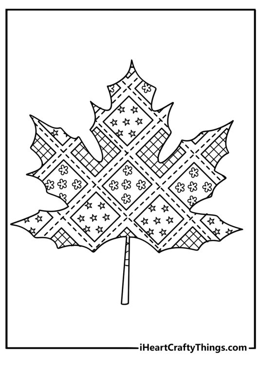Zentangle coloring page with abstract leaf shapes and thin line fill