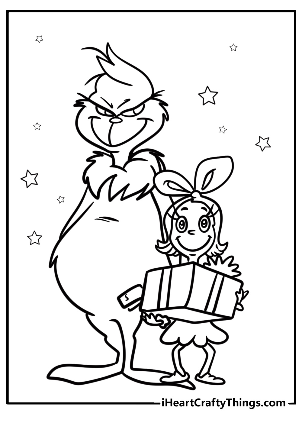 Cheerful grinch with cindy lou who is great for coloring