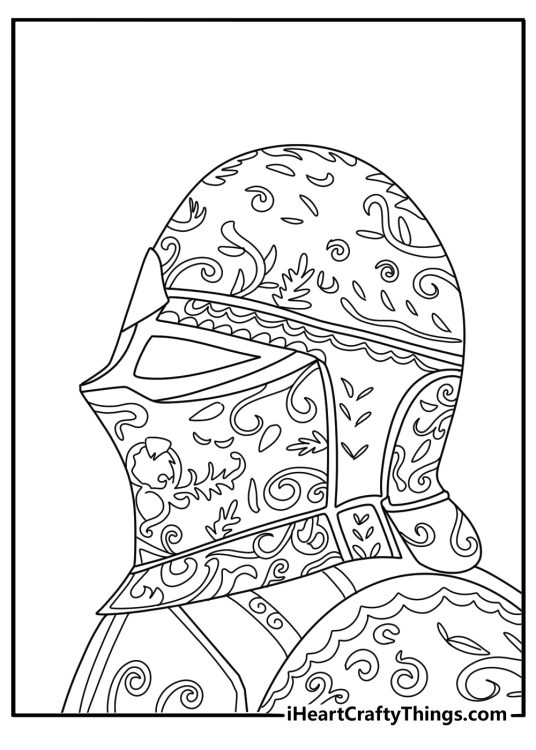 adult coloring page ornate knight armor pattern heavy detail