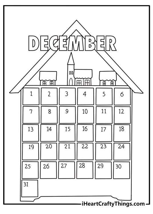 advent calendar with numbered doors makes this simple december coloring sheet