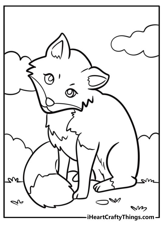 Animal-themed printable pdf featuring a curious fox looking straight ahead with head turned to the side