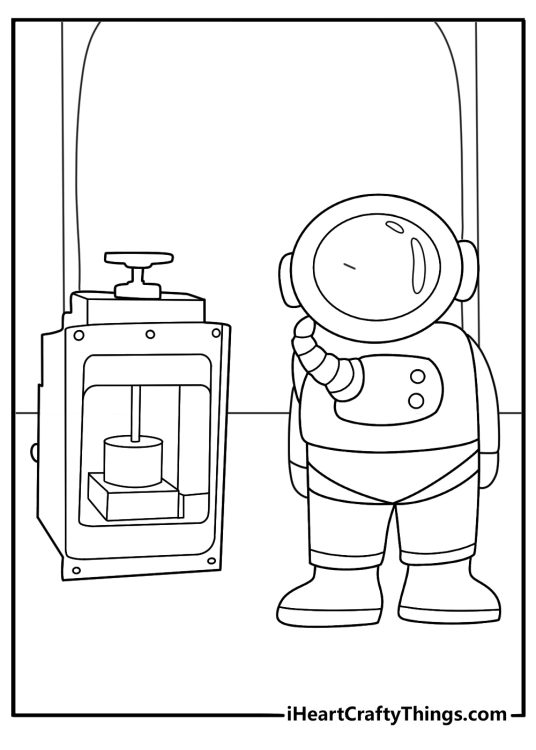 astronaut coloring image deploying a micro probe from an airlock for students