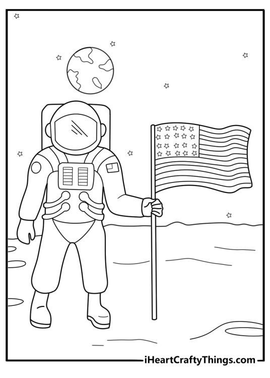 astronaut girl planting a flag on the moon coloring page inspiring printable