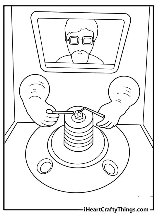 astronaut printable coloring picture preparing rock samples in a clean glovebox inside a mobile lab