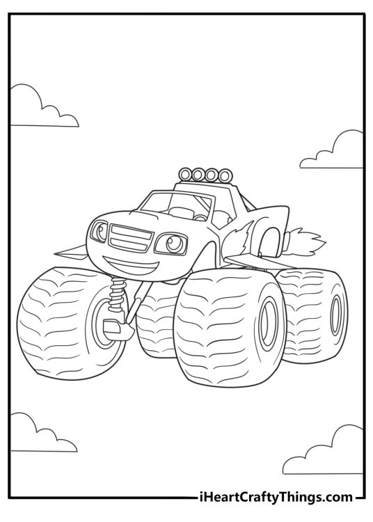 blaze transformed into a rocket truck coloring sheet for kids