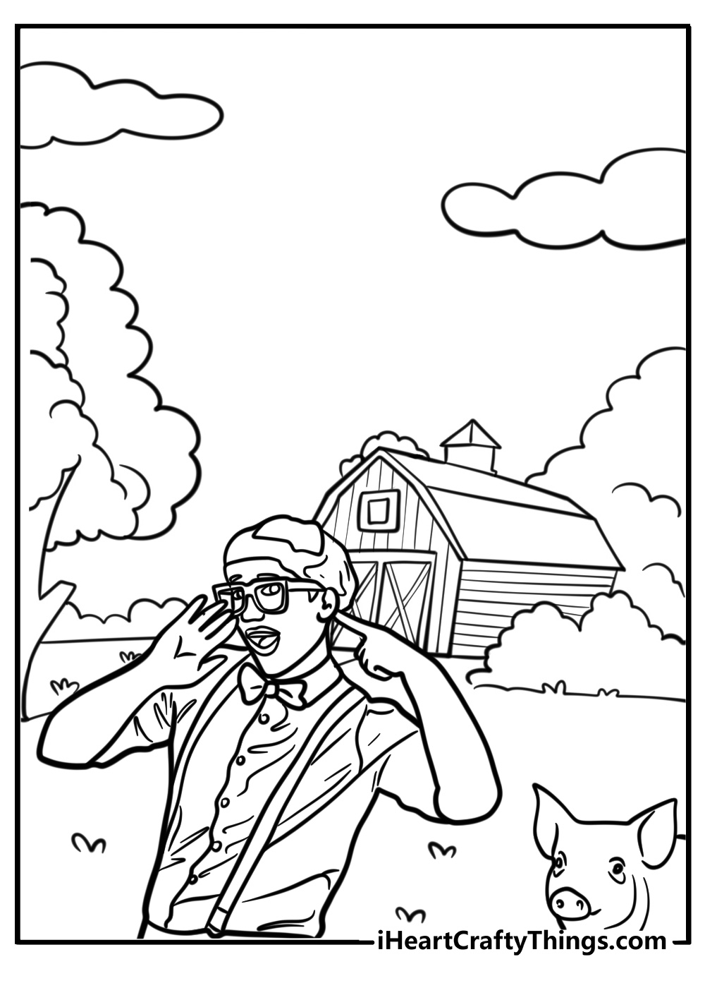 Blippi exploring a farm free coloring page pdf