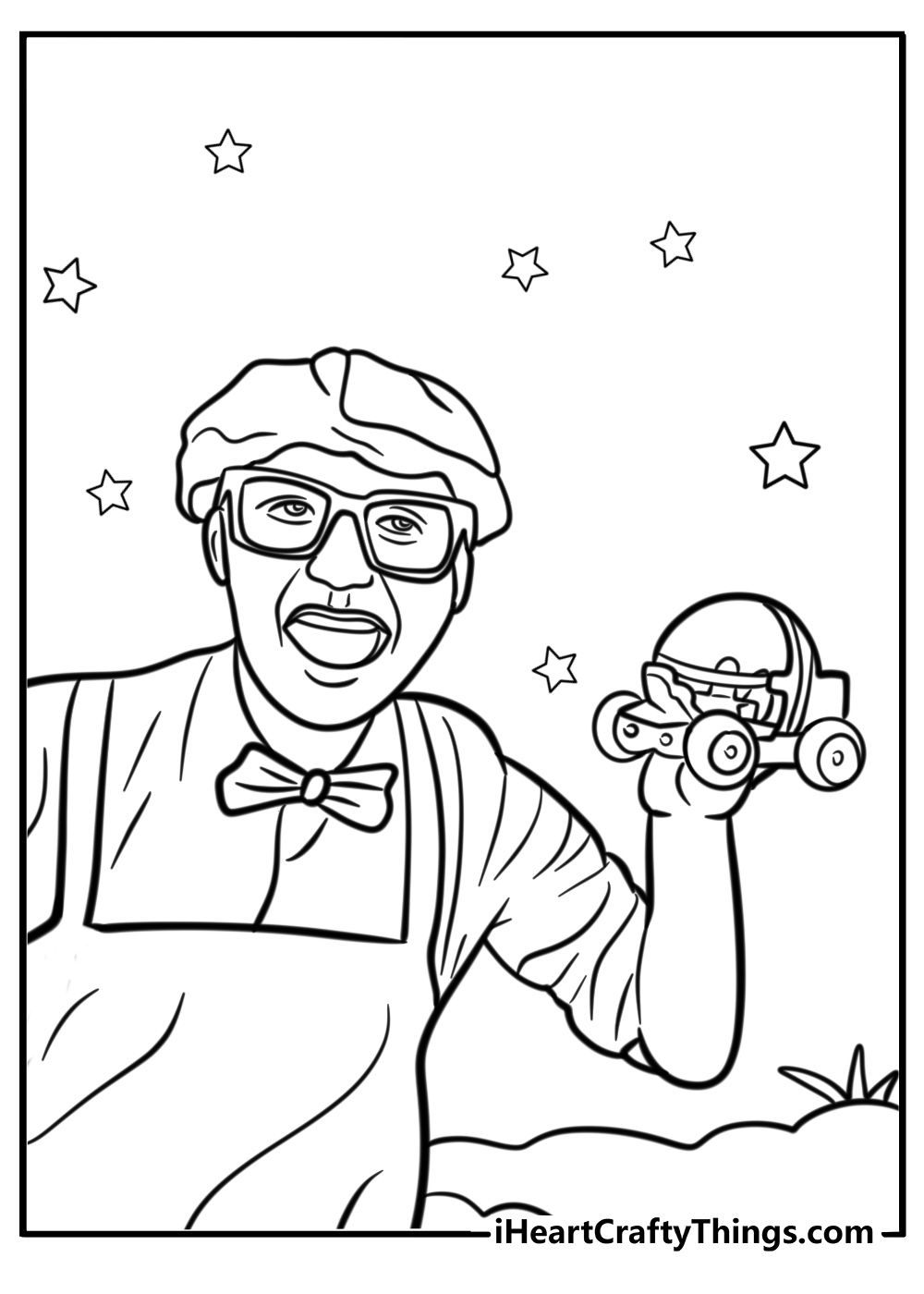 Blippi playing with a toy car fun printable coloring sheet