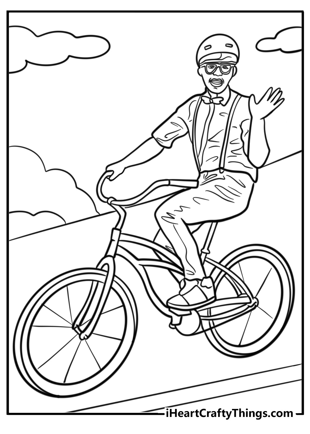 Bblippi riding a bicycle printable coloring page