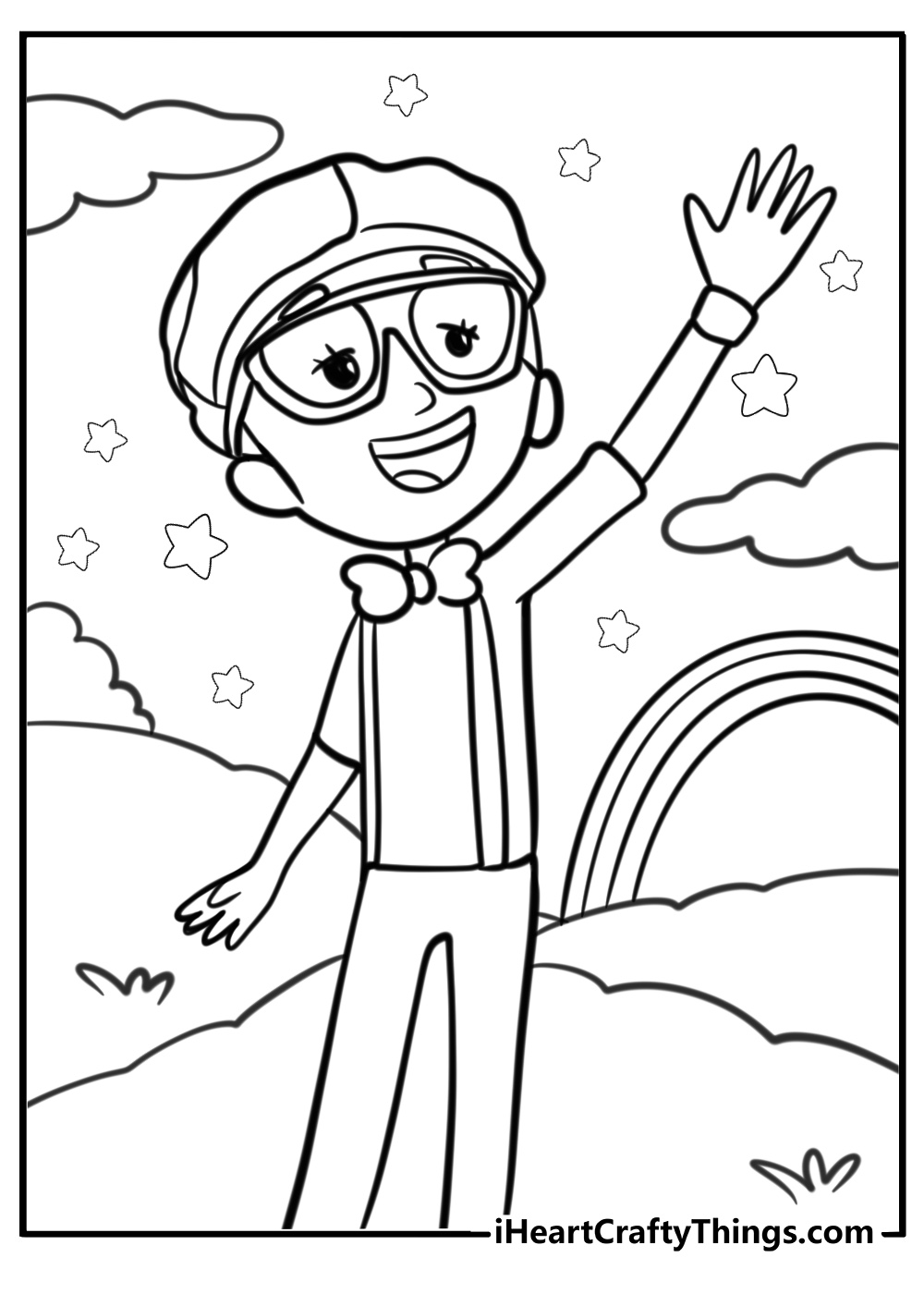 Blippi waving and smiling coloring page for kids