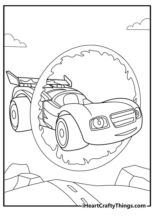 cartoon blaze jumping through a ring of fire coloring sheet