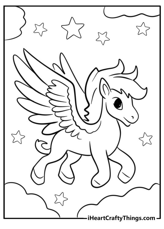 Cartoon chibi pegasus coloring page for kids