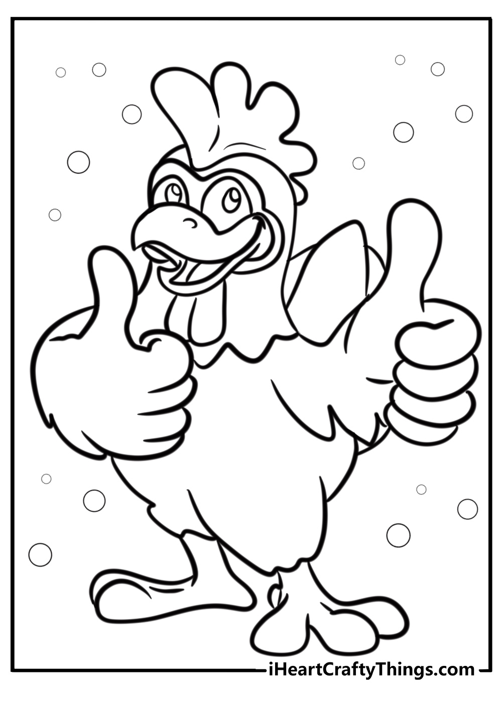 Cartoon chicken with a big smile fun coloring sheet