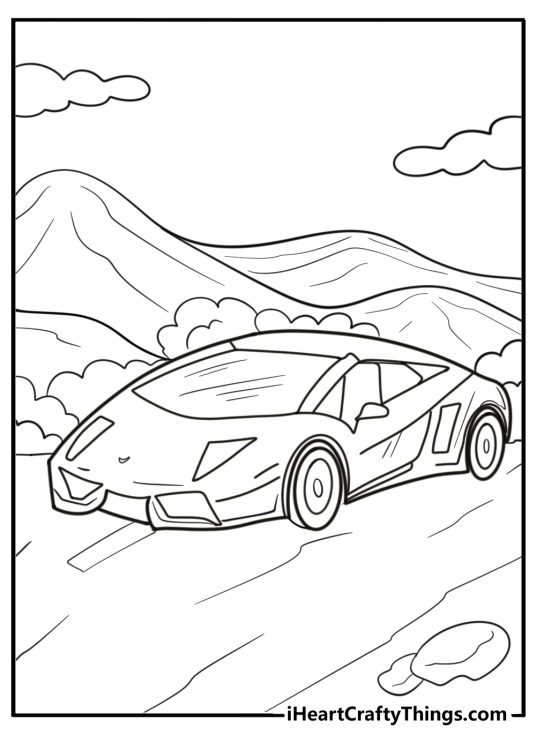 Cartoon lamborghini for kids fun coloring sheet