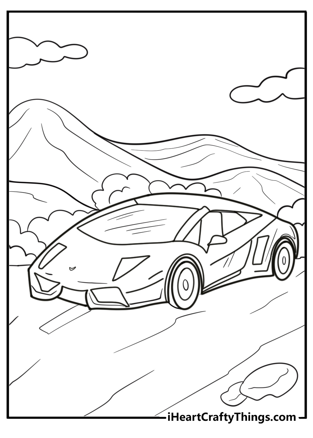 Cartoon lamborghini for kids fun coloring sheet