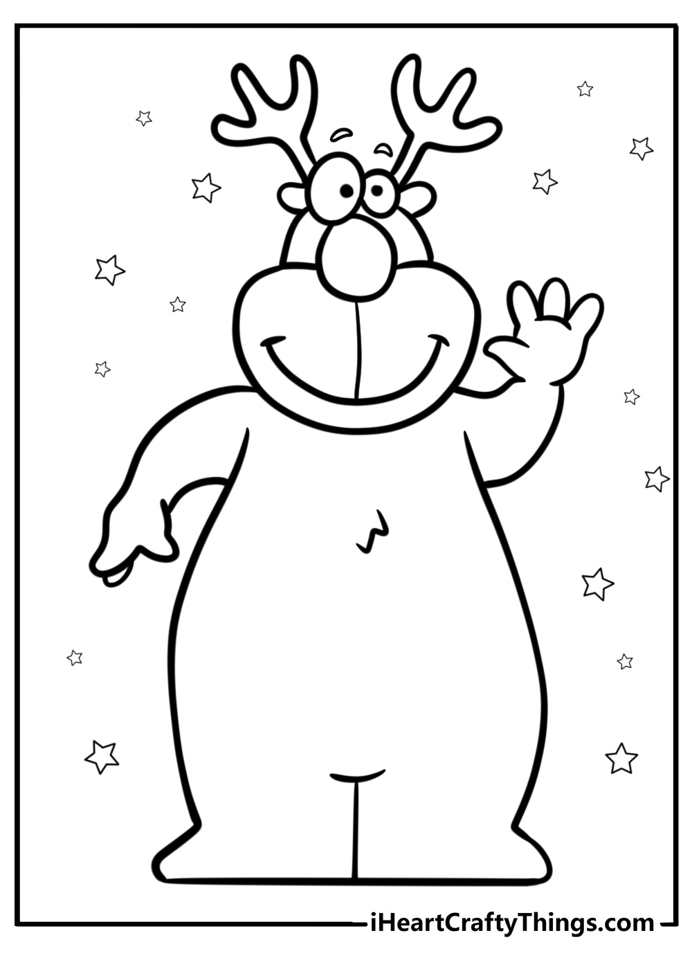  Cartoon reindeer smiling fun coloring sheet for kids