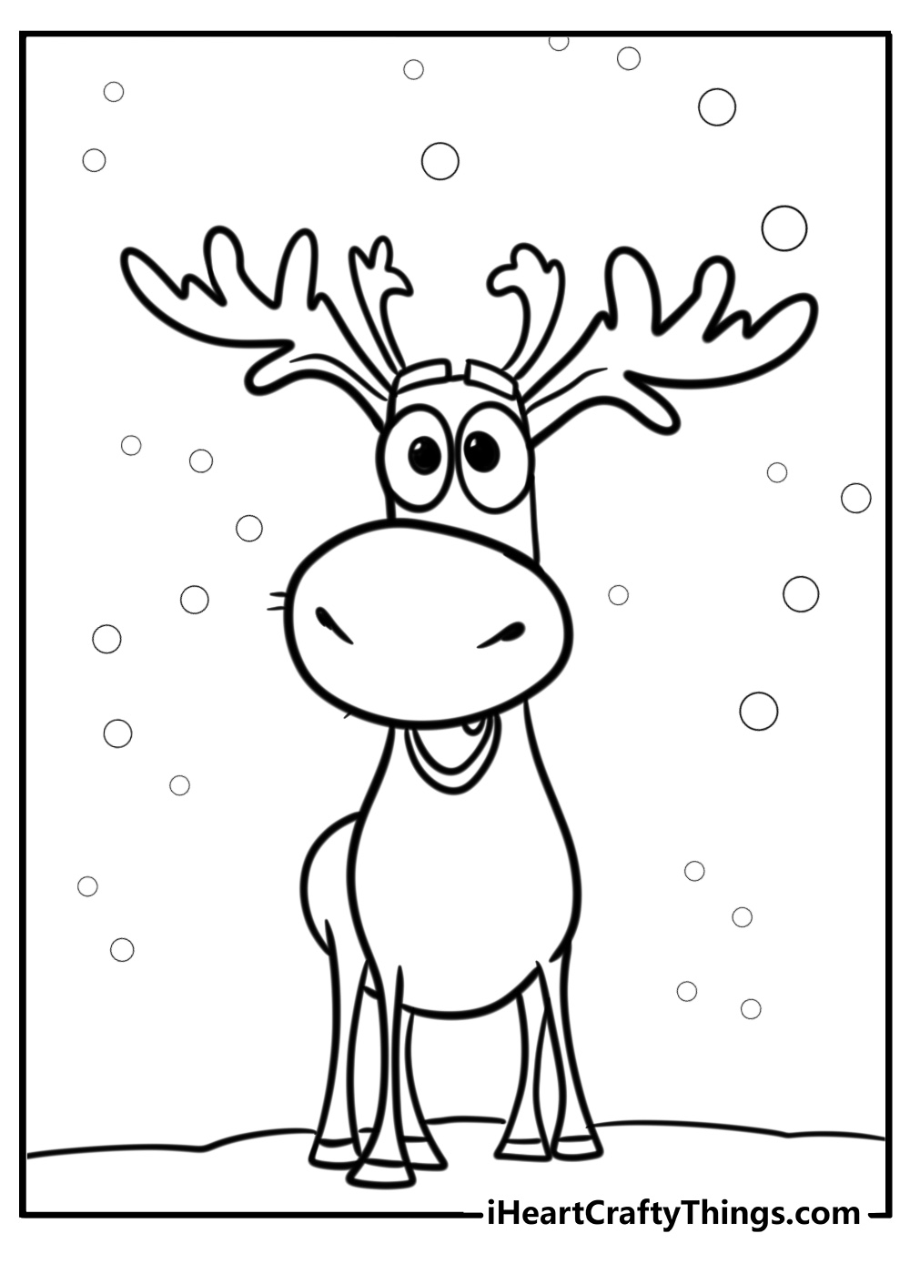 Cartoon reindeer with a big nose fun coloring sheet