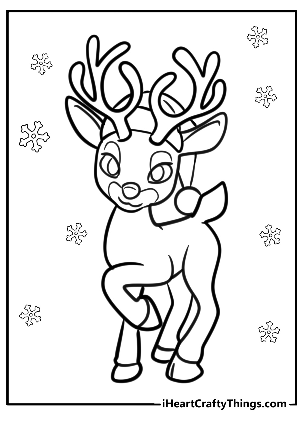 Cartoon reindeer with a santa hat free printable coloring page