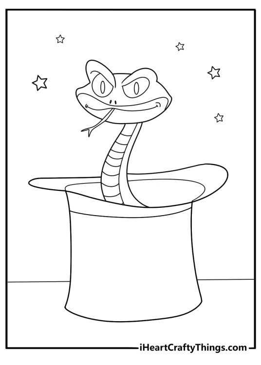 cartoon snake popping out of a magician hat fun coloring page