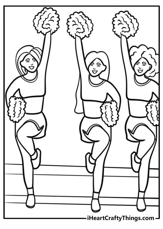 Cheerleaders performing at halftime fun coloring sheet
