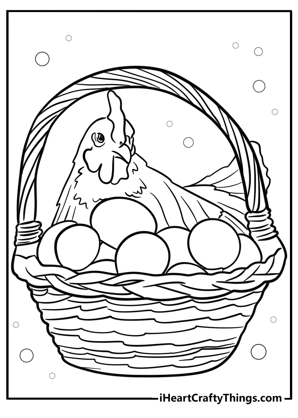 Chicken and eggs in a basket free coloring page pdf