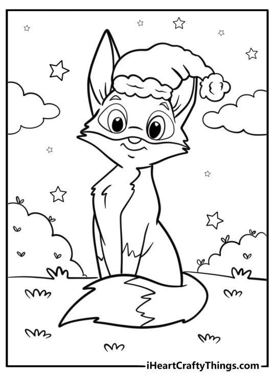 Christmas fox coloring page