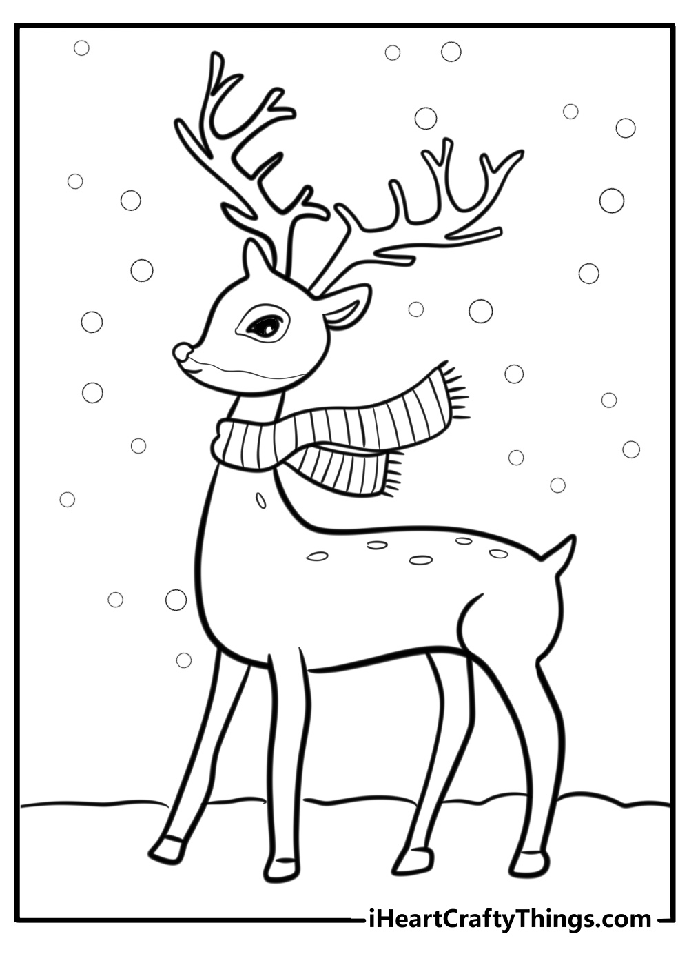 Christmas reindeer with a scarf free coloring page pdf