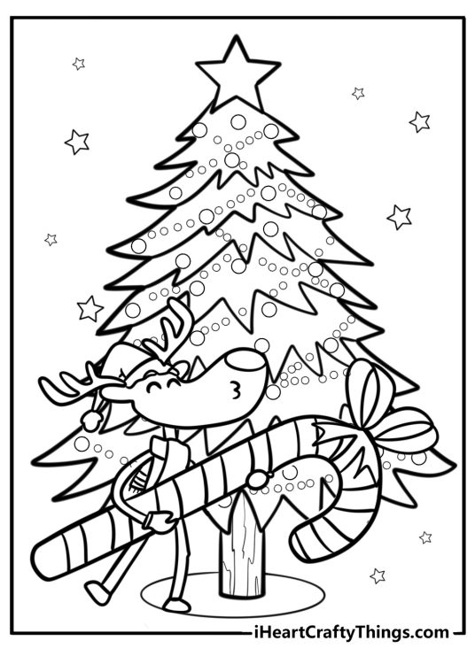 Christmas reindeer with candy canes free printable page