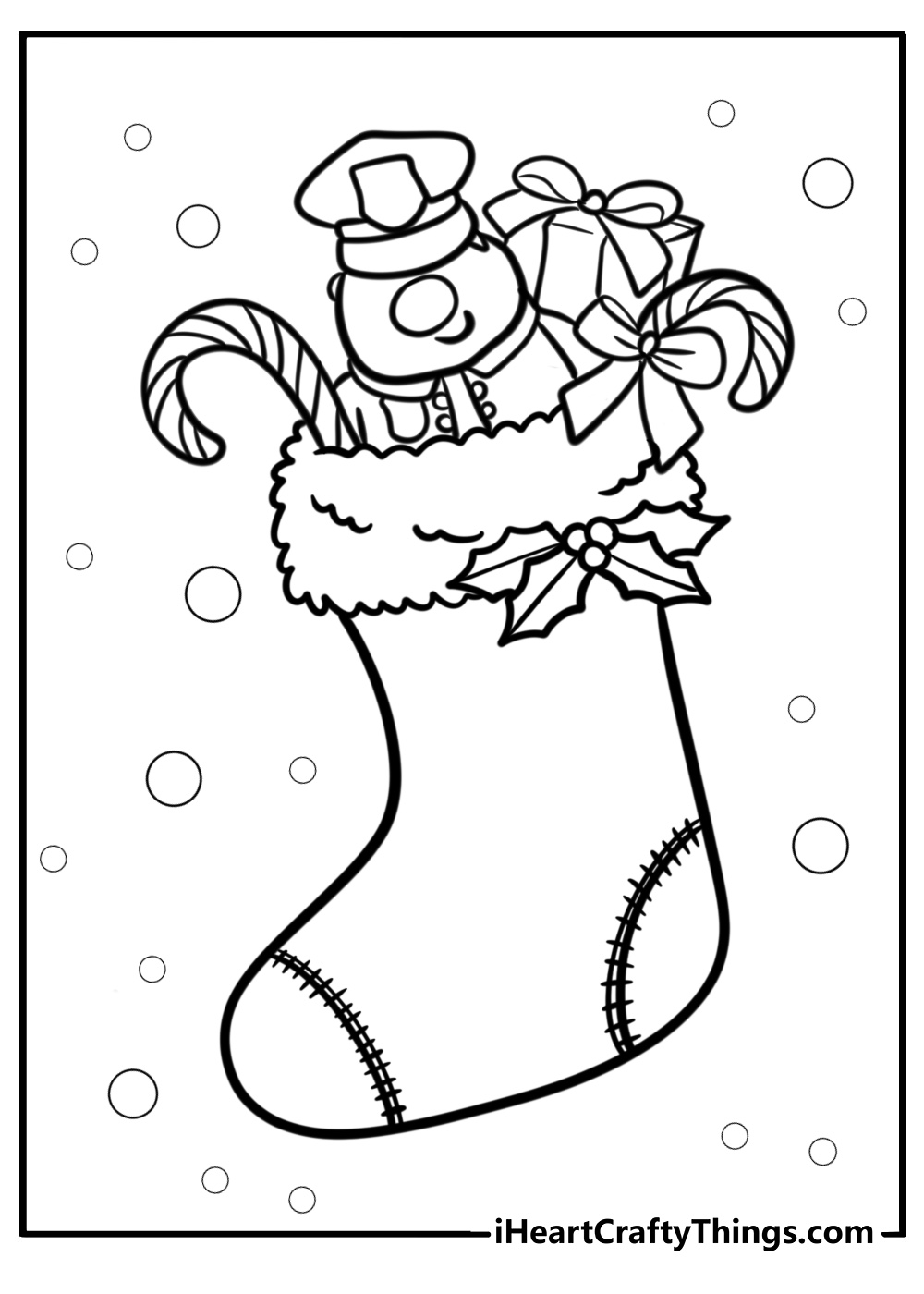 Christmas stocking filled with toys free printable coloring page