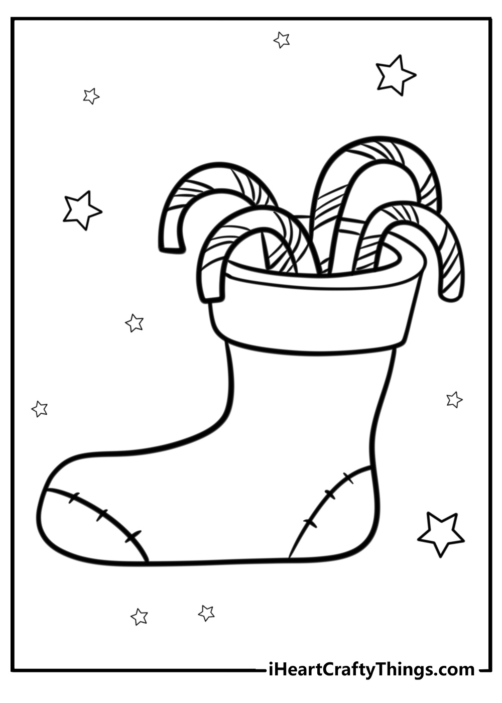 Christmas stocking with candy canes coloring page for kids