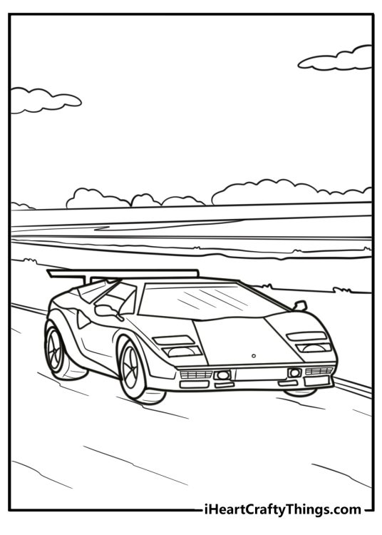 Classic lamborghini countach with retro design coloring sheet