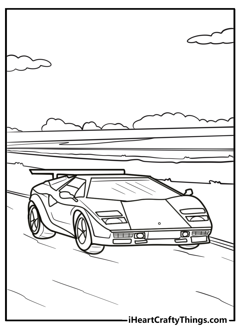 Classic lamborghini countach with retro design coloring sheet