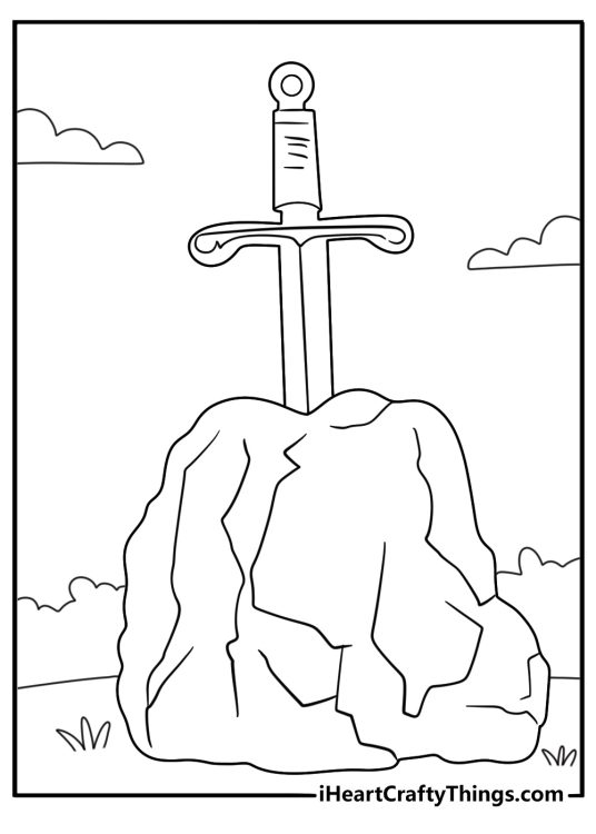 coloring page sword in stone legendary scene